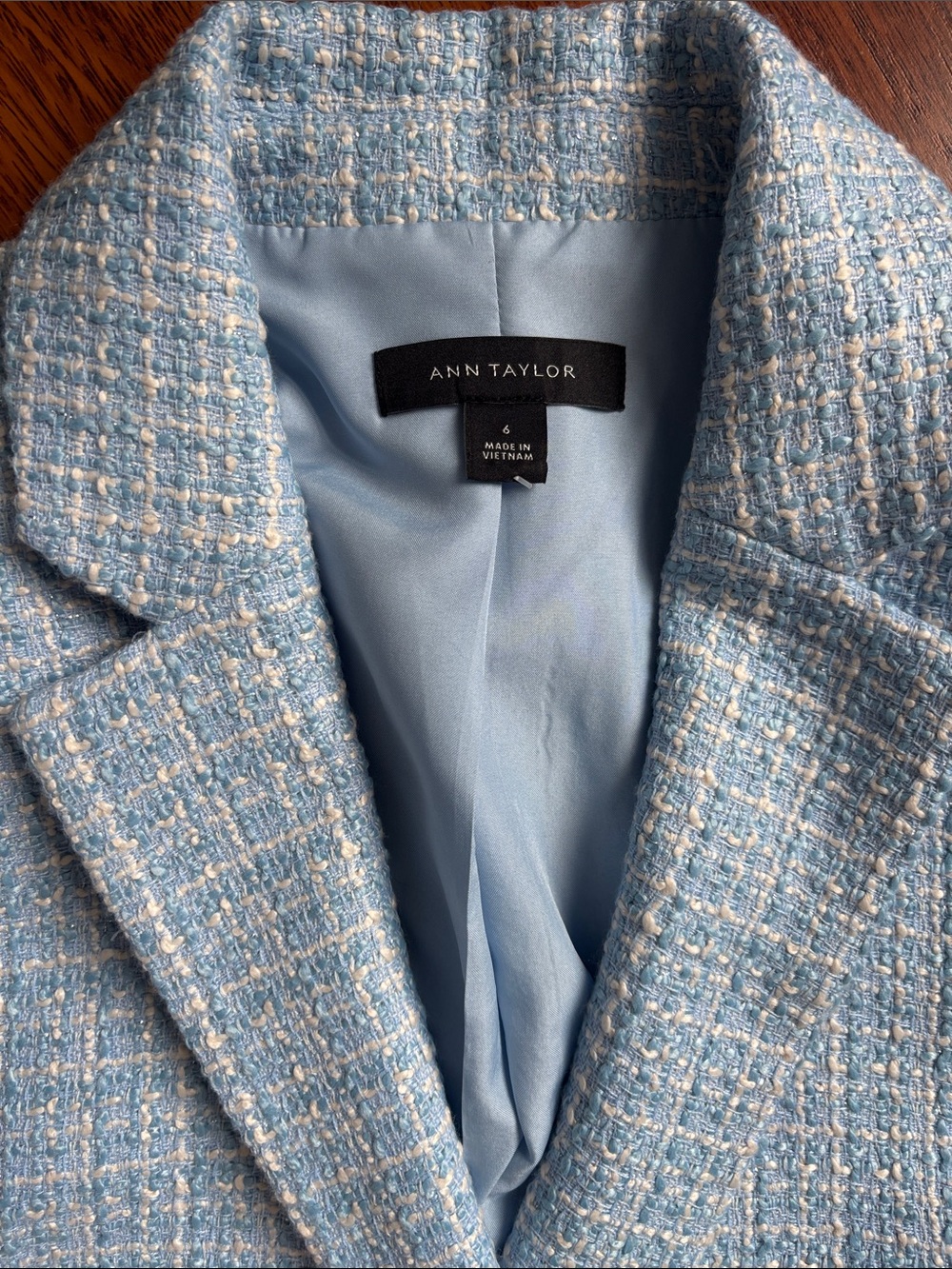 Ann Taylor Blue and Cream Tweed Jacket